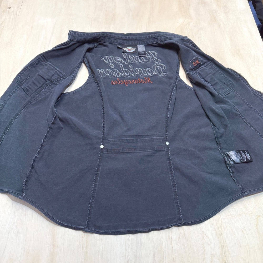 Harley Davidson Womens XL Black Embroidered Moto Vest Y2K Fitted 2009 - Picture 14 of 14